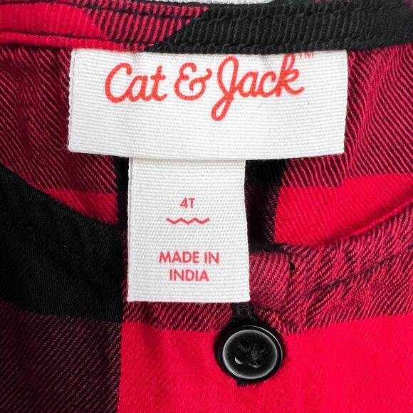 Cat & Jack Girls Dress 4T Red Black Buffalo Plaid Long Sleeve Ruffle Cotton New - Picture 5 of 6